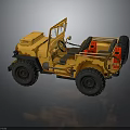 Vintage Yellow Military Jeep With Open Door Red Seats And Large Tires