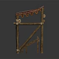 Traditional Rustic Wooden Stall With Red White Striped Awning And Shelf