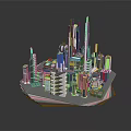 Cartoon City Scene 3D Model with Tall Buildings and Urban Architectural Structures