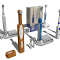 Various Bathroom Accessories With Electric Toothbrushes Replacement Brush Heads And Charging Bases