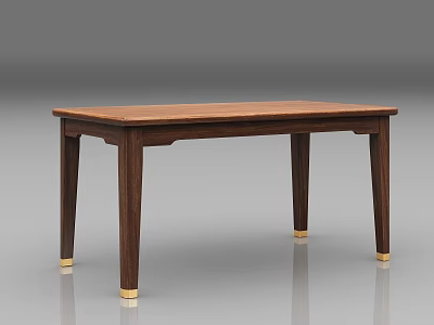 Sleek Modern Solid Wood Dining Table With Walnut Finish And Gold Metal Leg Caps 3d model