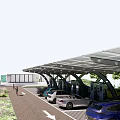 Modern Solar Panel Covered Parking Lot With Electric Vehicle Charging Stations