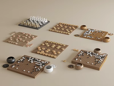 Collection Of Traditional Board Games Chess Go Chinese Chess With Boards And Pieces 3d model