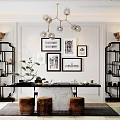 Elegant Living Dining Room Interior With Framed Artworks Sofa Throw Pillows And Coffee Table