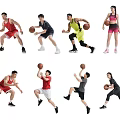 Group of People Playing Basketball in Various Dynamic Poses and Sportswear