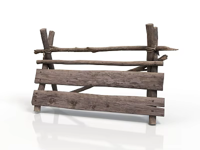 Rustic Wooden Fence Structure With Natural Logs And Planks For Garden 3d model
