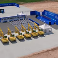 Aerial View Of Construction Site With Building Structure Construction Equipment Road And Green Trees