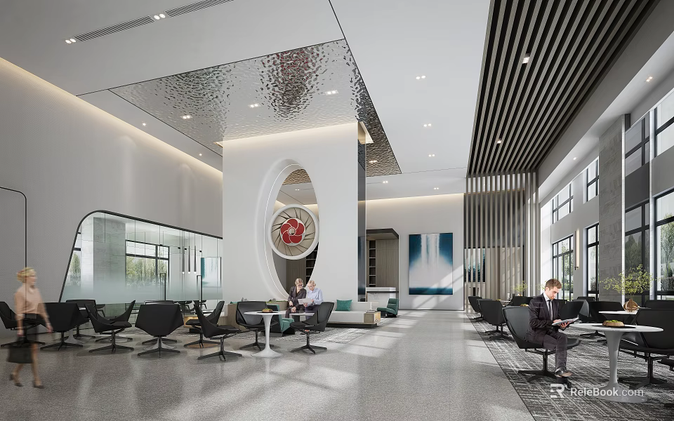 Modern Sales Office Interior With Spacious Layout And Elegant Lighting Design 3d model 