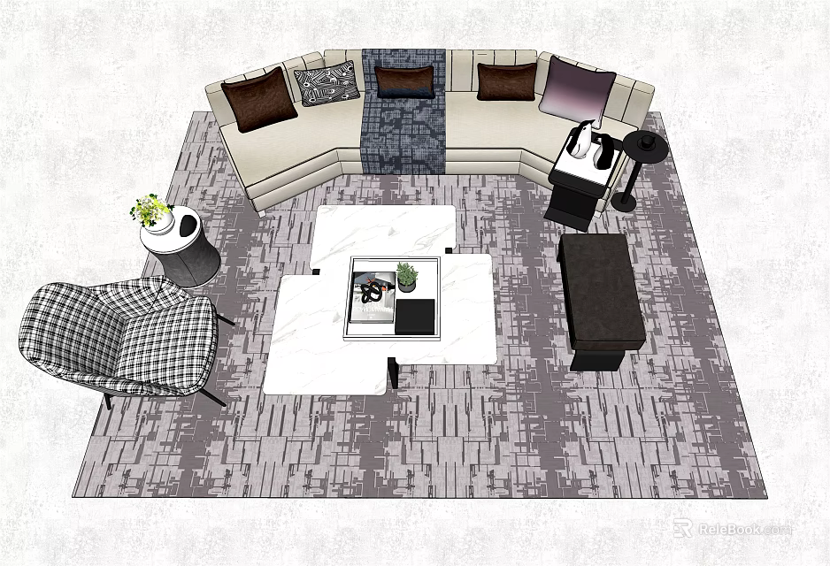 Modern Sectional Sofa And Coffee Table Set With Decorative Pillows Area Rug And Side Table 3d model