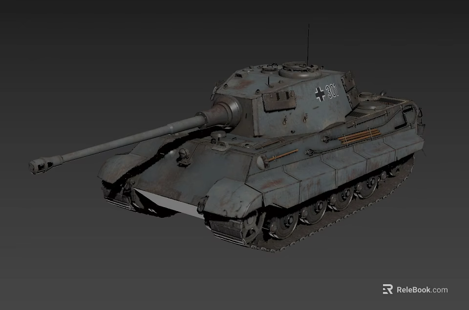 Military Vintage Tank With Long Cannon Tracks And Heavy Metal Armor Design 3d model