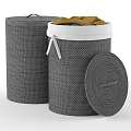 Gray Woven Storage Baskets With White Lid And Clothes For Home Organization