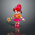 Cartoon Girl With Red Hair Red Bow Orange Top Pink Skirt Holding Flower