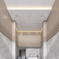 Modern Hotel Lobby Interior With Wooden Wall Panels Recessed Lighting And Marble Floor