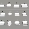 Modern White Ceramic Washbasin Collection Featuring Various Shapes And Faucet Designs On