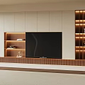 Modern TV Background Wall Design With Built in Cabinets And Wooden Accents