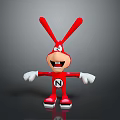 Red Cartoon Rabbit Character with Long Ears White Gloves Letter N Smiling in Gray Background