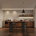 Cozy Café Interior Design With Wooden Counter Pendant Light And Bar Stools