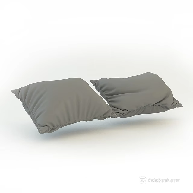 Two Gray Soft Pillows With Simple Fabric And White Background 3d model 