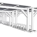 Sturdy Bicycle Parking Canopy Structure With Support Pillars And Racks 3d model