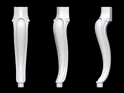 Three Elegant White Decorative Columns with Curved Shapes and Carved Patterns 3d model