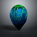 Blue And Green Textured Egg Shaped Object With Glowing Vine Patterns On Dark Background