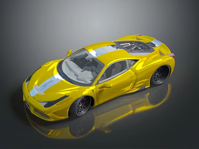 Yellow Convertible Sports Car With Silver Stripes And Sleek Exterior Design 3d model
