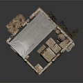 Traditional Stone Courtyard Structure With Roof Stone Walls Clay Pots And Plants