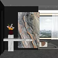 Modern Entryway Hallway Interior Design With Marble Console Table Flower Vase And Textured Wall