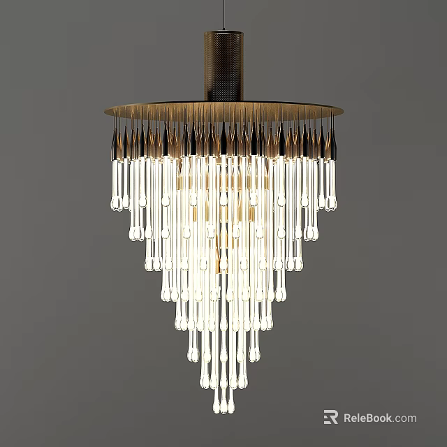 Modern Chandelier With Transparent Glass Tubes And Hanging Metal Frame Illuminated Design 3d model 