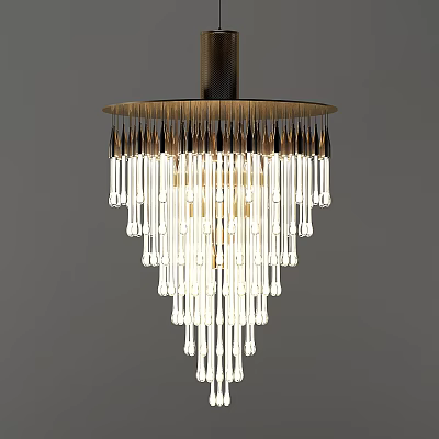 Modern Chandelier With Transparent Glass Tubes And Hanging Metal Frame Illuminated Design 3d model