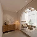Bright Living Room Interior Design With Wooden Beams Large Windows And Sofa Chair