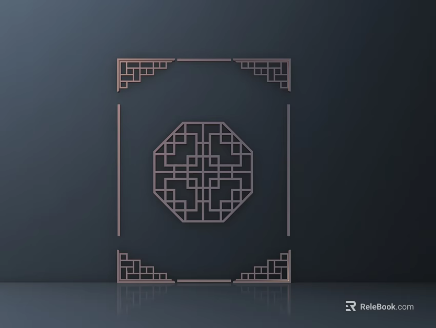 Chinese Style Octagonal Hollow Carving Decor With Symmetric Frame And Elegant Pattern Design 3d model 