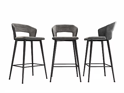 Three Modern Bar Stools With Gray Fabric Seats And Black Metal Legs 3d model