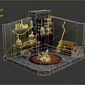 Mystical Wizard Room Interior With Stone Walls Wooden Bookshelf And Black Cat