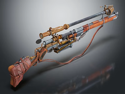 Vintage Sniper Rifle with Wooden Stock and Metal Barrel Equipped with Scope and Mechanical Details 3d model