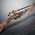 Vintage Sniper Rifle with Wooden Stock and Metal Barrel Equipped with Scope and Mechanical Details