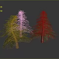 Three Pine Trees With Different Shapes Brown Trunks And Green Foliage 3d model