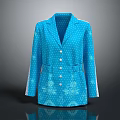 Vibrant Blue Long Sleeve Blazer Coat With White Polka Dots And Snowflake Patterns And Buttons