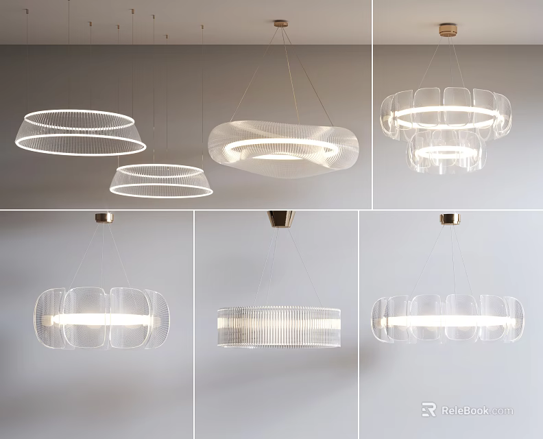 Modern Pendant Lighting Combinations With Geometric Round Oval Shapes And Transparent Design 3d model 