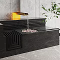 Modern Water Fountain With Black Marble Basin Golden Faucet Flowing Water And Pebbles