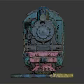 Old Steam Train Model Turquoise And Pink On Tracks With Grass