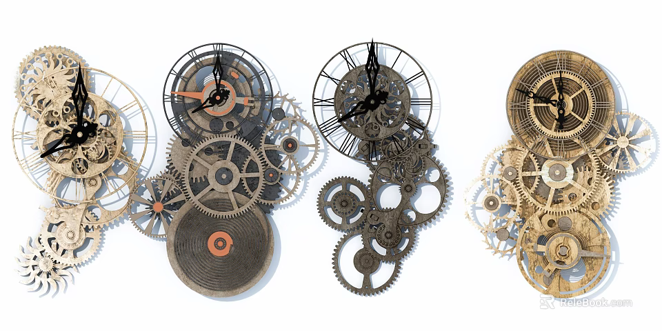 Collection Of Vintage Clock Gears And Mechanical Parts With Intricate Details 3d model 