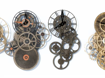 Industrial LOFT clock mechanical gear wall clock wall decoration hanging clock combination wall decoration combination quartz watch clock combination 3d model