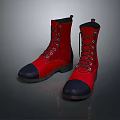 Red Lace Up Boots With Black Toe For Daily Casual Wear