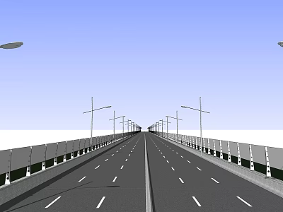 Modern Bridge Structure Featuring Wide Road Street Lamps And Guardrails 3d model