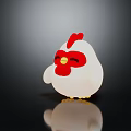 Cute White Cartoon Chicken Figure With Red Head Yellow Beak And Shiny Reflection
