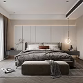 Modern Bedroom Interior Design With King Bed Bedside Tables Hanging Lamp And Area Rug