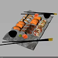 Fresh Sushi Platter With Assorted Salmon Rolls Sushi Pieces Served With Chopsticks And Soy Sauce
