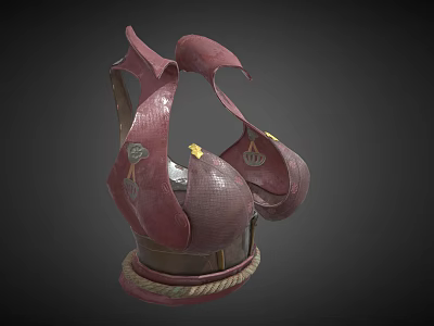 Stylish Red Hat with Unique Curved Design and Golden Accents Rope Trim 3d model