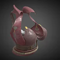 Stylish Red Hat with Unique Curved Design and Golden Accents Rope Trim